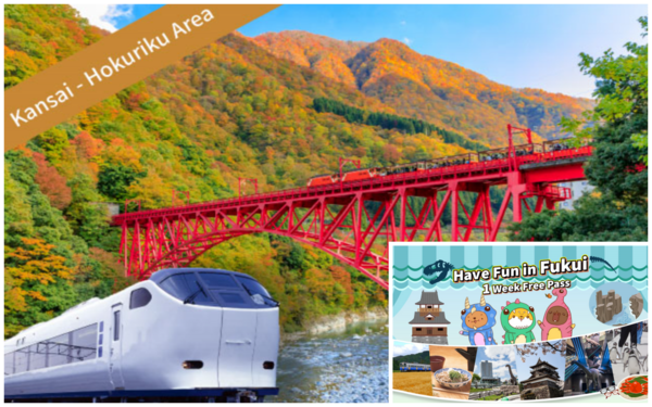 關西＆北陸地區鐵路周遊券7日券+福井樂享周遊券「Have fun in Fukui Pass 1 Week Free Pass (任選3設施)」套票 - 福井