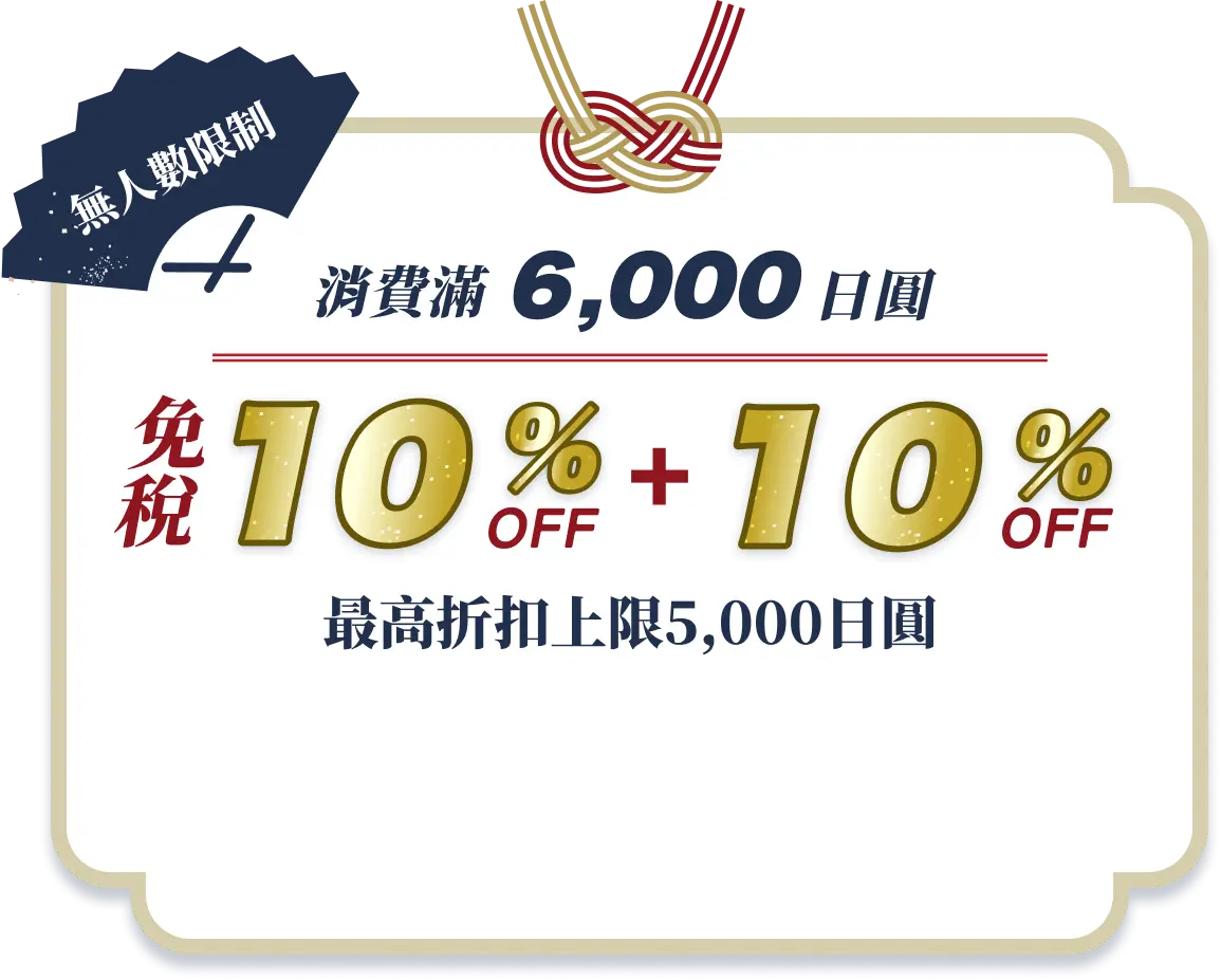 消費滿6,000日圓 免税10%OFF + 10%OFF